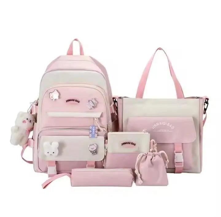 Lucky Sunday Multicolor Backpack Set for Girls – 4 Pcs Nylon School Bag Waterproof Stylish Backpack Pakistan